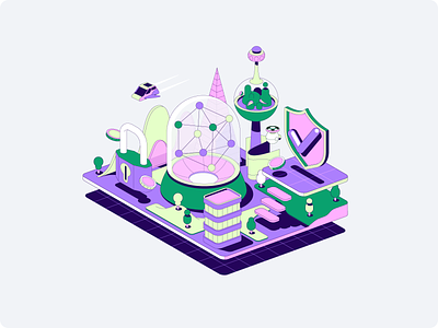Parthean app city design finance futuristic icon illustration isometric outlines patswerk pattern space ui vector