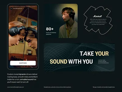🎧 Marshall Headphones Store | Hyperactive branding business cards concept creative graphic design green headphones hyperactive instagram stories marshall mobile mobile app product design shape sound typography ui vector web design