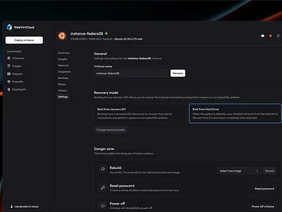 Virtual machine settings page clean cloud interface settings ui virtual machine vps web