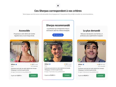 Recommendations card result ui user interface ux