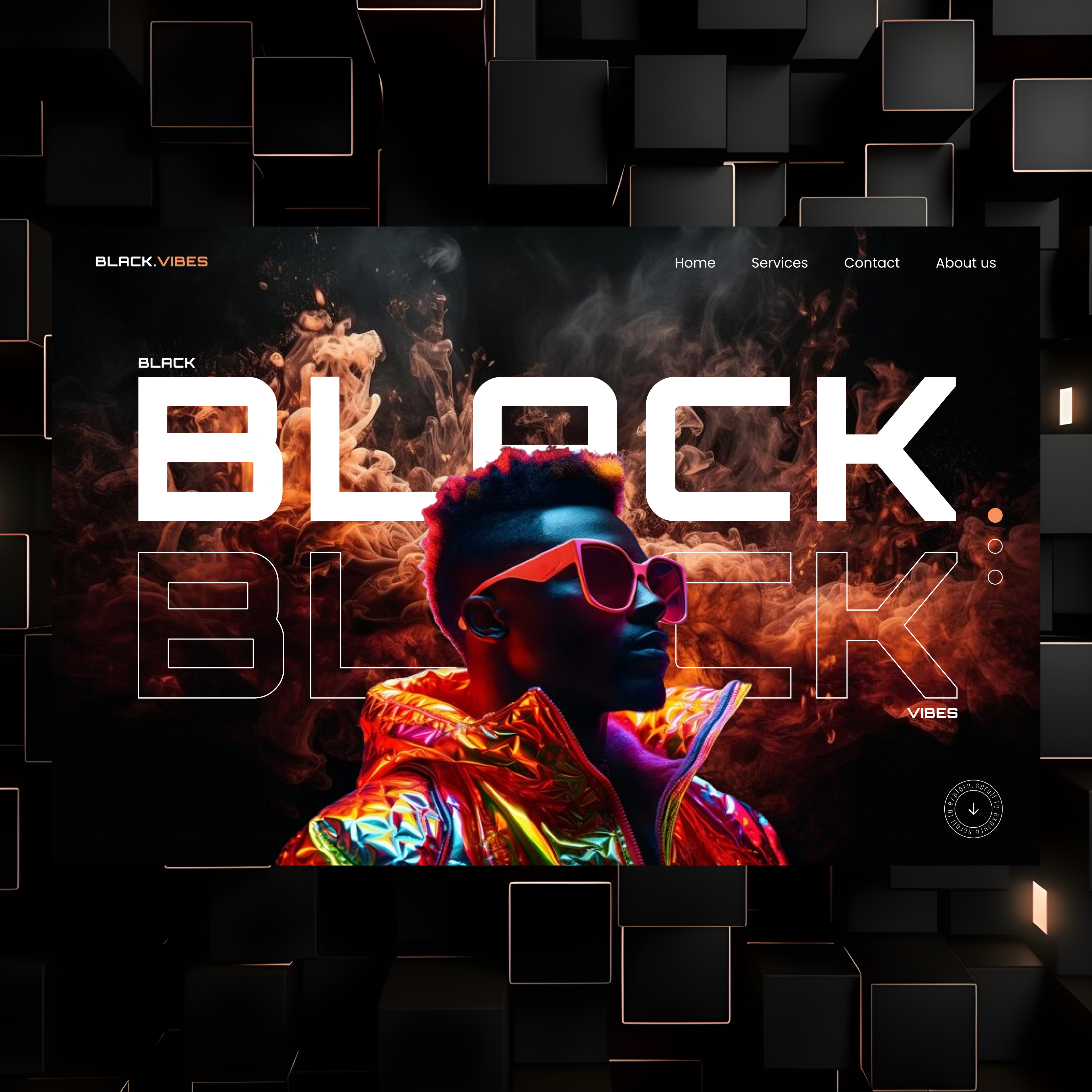 Landing page UI for Black vibes 3d animation behance black branding clothingui freelancers glowing graphic design logo motion graphics popularshot ui userexperience ux webdesign webpage