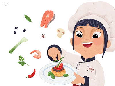 Chef girl 2d asian chef childrens book cook flat food girl illustration platform