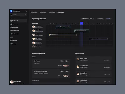 HR Manager Dashboard (Darkmode) darkmode darkmode dashboard dashboard dashboard design design hr manager hrm dashboard sass timeline ui uidesign uidesigner uiux ux webdesign webdesigner