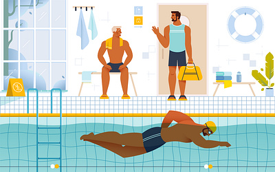Swimmers 2d adobe illustrator character flat illustration graphic design illustration physical activity pool sportive sportsman swimmer training vector illustration