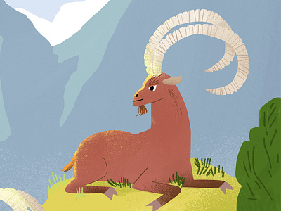 Ibex adventure animal book character children design flat goat hiking ibex illustration mountains nature