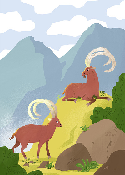 Ibex adventure animal book character children design flat goat hiking ibex illustration mountains nature