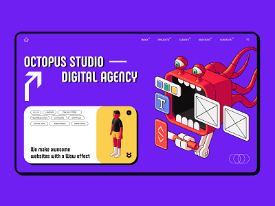 Octopus digital agency design digital graphic design illustration landig page landing marketing minimalism ui