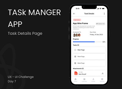 Task Manger App Details Page ui