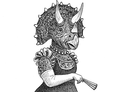 Fancy Dress anthropomorphic art artist artwork dinosaur drawing hand drawn illustration ink triceratops whimsical