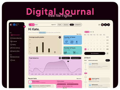 Digital Journal app calendar column dashboard design digital e journal figma figma file free file graphic design learning pink pupils schedu school tabs ui ux web