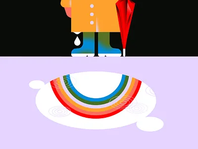 April showers colorful flat illustration puddle rain rainbow raincoat umbrella