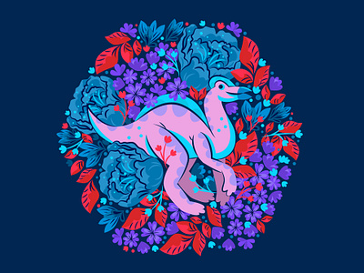 Floral Dinosaur Pattern botanical dino dinosaur floral illustration pattern