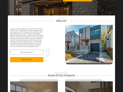Landing page for a show room design showroom ui