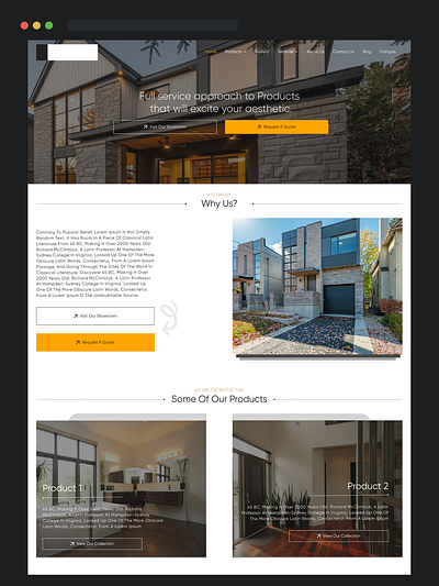 Landing page for a show room design showroom ui