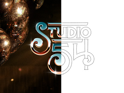 Studio 54 70s chrome dance disco flourish lettering lightflare monoline party retro serif sketch studio 54 swash wip