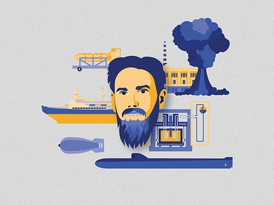 Igor Kurchatov and his inventions beard bomb creator education engineer engineering geometric hydrogen illustration invention kurchatov man nuclear portrait reactor research scientist submarine technology vector