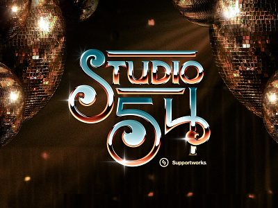 Studio 54 3d 70s bevel branding chrome flourish handlettered illustration logo monoline retro studio 54 swash typography
