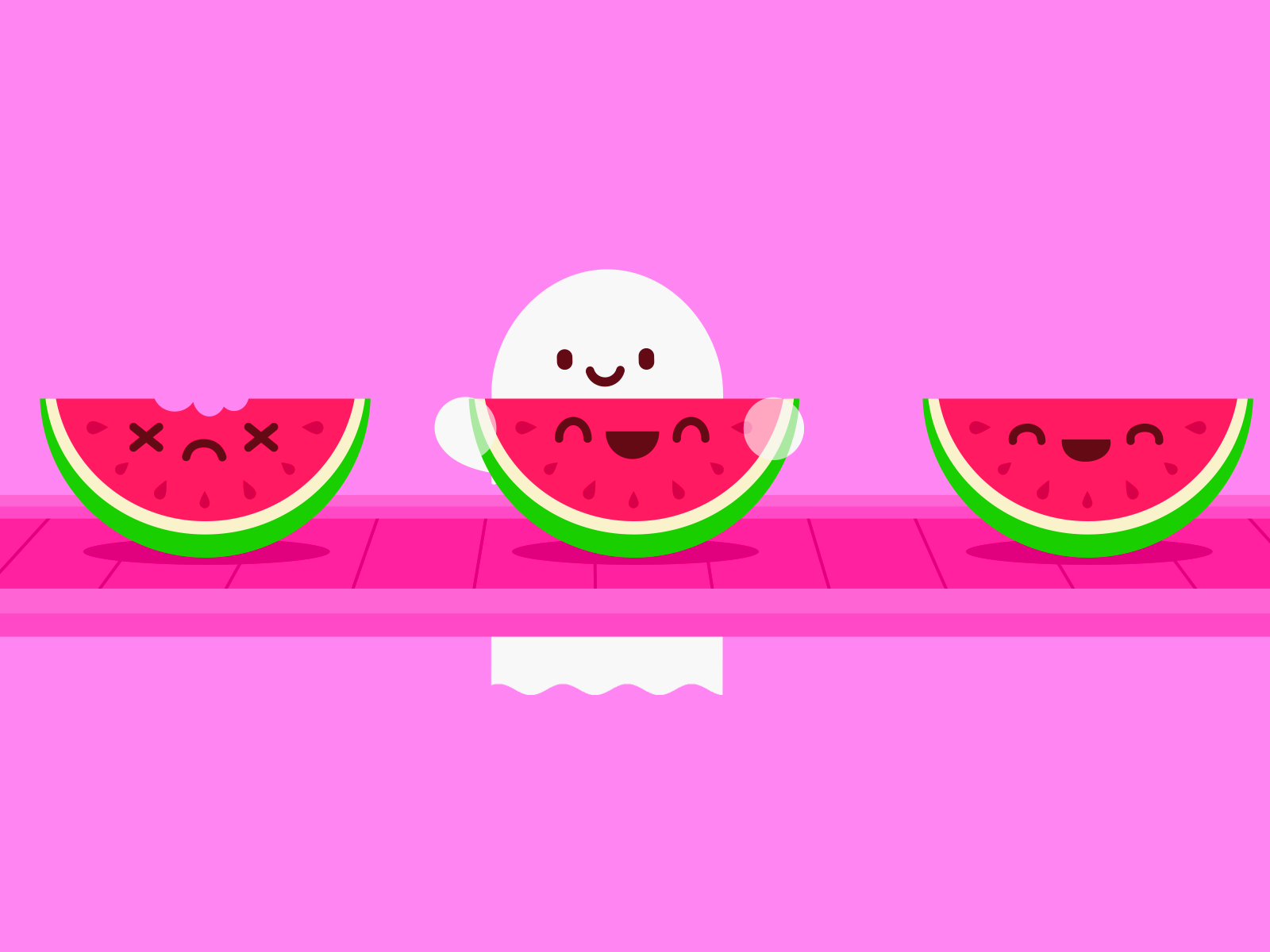 Ghost ''The Watermelon Killer'' 2d affinity designer animation character conveyor design eating flat ghost gif halloween happy illustration killer loop looped pinky summer vector watermelon