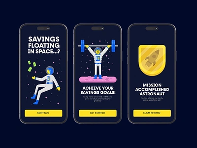 Astronaut Savings App Illustrations app astronaut badge branding design graphic design illustration money rocket savings space stars typography ui ux vector