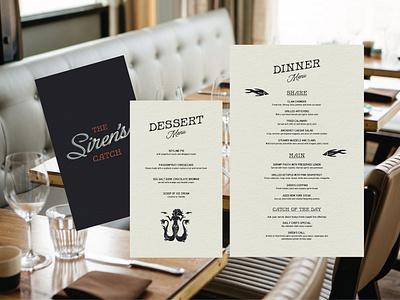 Restaurant Menu design for The Siren's Catch branddesign brandidentity branding design graphic design illustration layoutdesign logo typography visualidentity