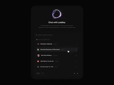 Day 5: Ai Interaction Menu ai clean command bar dark mode design filter interface minimal pop up search task task mangement ui uiux web web app webs design