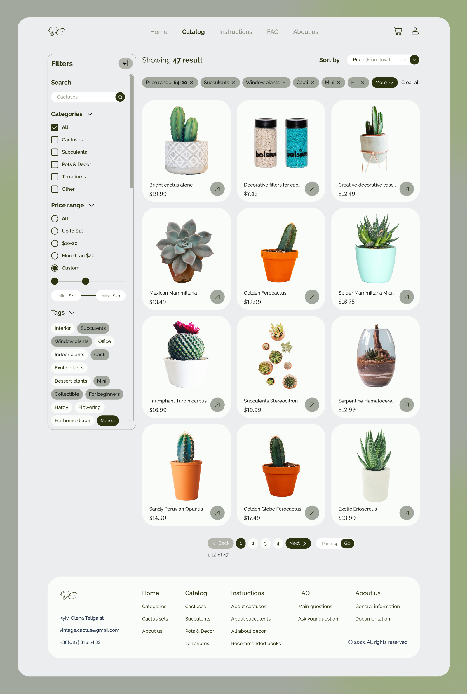 Filter page on the cactus catalog website by Anastasiia Kupchak on Dribbble