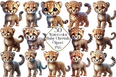 Watercolor Cute Baby Cheetah Clipart leopard clipart