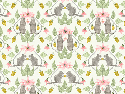 Chipmunks & Marmots acorn details animal pattern berry and leaves botanical drawing childrens book illustration cute animal design decorative print fabric pattern fauna and flora floral pattern hand drawn animals marmot illustration nursery decor design pastel wildlife art seamless pattern squirrel illustration textile design whimsical illustration wildlife art woodland creatures