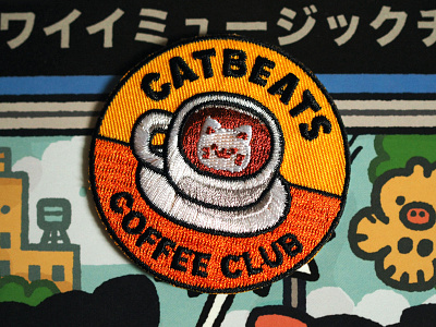 Catbeats Patch ☕️ branding cafe cartoon cat catbeats clothing coffee club cute design doodle fun illustration japanese kawaii logo merch music album patch print design sticker