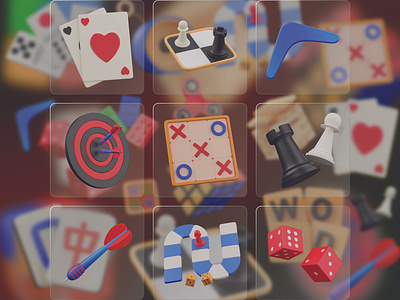 Games 3D Icon Set 3d 3d icons board games boomerang card games chess dart dice family games friends games gamble games games 3d icon icons illustration playing cards poker card tik tak toe ui vector