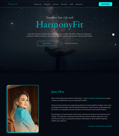 HarmonyFit | Fitness Website dark mode design idea fitness harmonyfit light mode sport program toggle switch ui ux webdesign