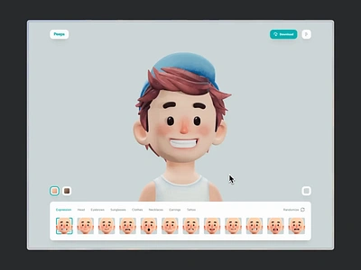 Peeps – Free Avatar Builder 3d design 3d illustration animated animation avatar builder character design tool emoji face free download freebie freebies illustration illustrator mood no code ui design ui8 ux design