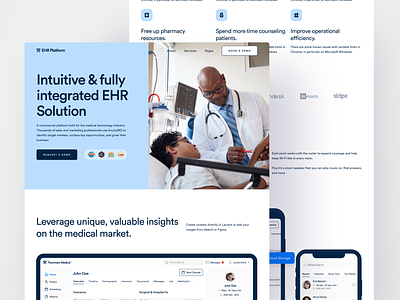 Electronic Health Record SaaS Landing Page clean doctor ehr electronic health record health healthcare hospital landing page medical medical app medical website medtech product design saas saas landing page saas ui saas website ui ux web design