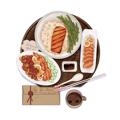 salmon meal art study digital watercolor food illustration illustration original art watercolor art