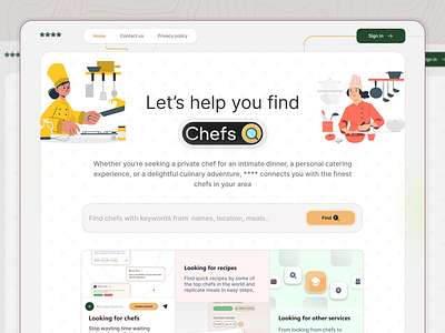 Landing page Hero bento cards chefs find chefs landing page light mode