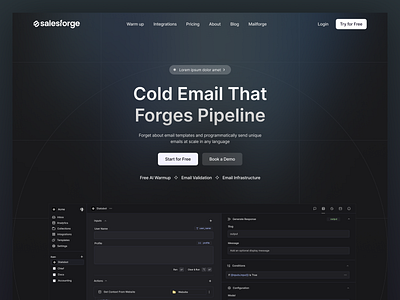 Salesforge - Landing Page ai blue dark mode email generator landing page modern saas saas landing page simple ui web design