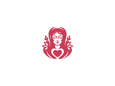 Woman's heart character eco heart logo logotype love minimalism nature woman