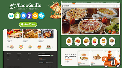 TacoGrills – Burger, Pizza & Fast Food – eCommerce Theme design drinks food illustration opencart pizza prestashop templatetrip woocommerce wordpress