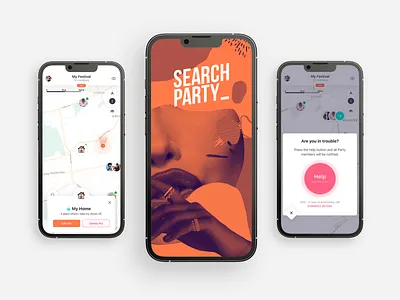 SearchParty App Screens branding logo ui uiux