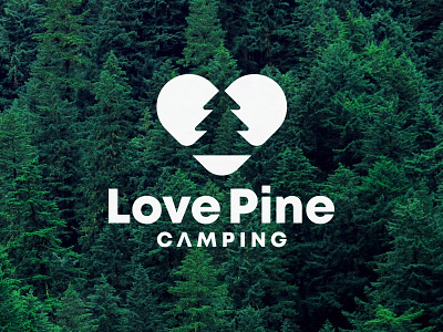 Love Pine Camping bold brand identity design branding camping camping logo double meaning heart iconic logo logo design logo designer love minimal minimalist negative space outdoor camping pine pine tree pines visual design