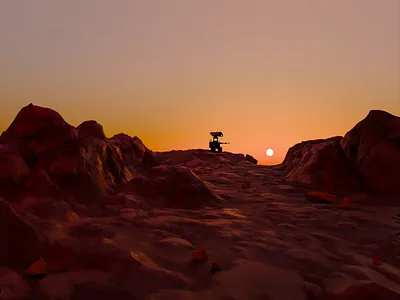 Martian Sunset 3d expedition mars mars2024 marsmission marssunset martian martianrover martiansurface nasa planetred redplanet redrock rocky rockyplanet rover space spacetime spacetravel sunset
