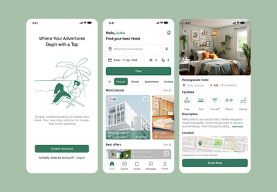 Hotel booking mobile app booking bookingapp design facilities hostel hotel landing minimal product reserve ui userexperience userinterface ux whitemode