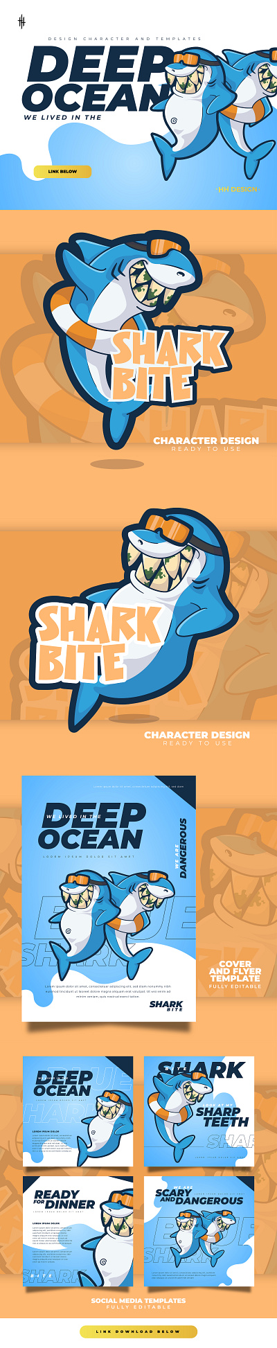 THE SHARK WITH BIG TEETH beach big bite branding character cover deep design fish flyer graphic design illustration instagram ocean post sea shark social media teeth vector