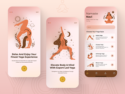 Yoga App app design color color theory colour design design system home screen meditation minimal design page swipe typography ui design user interface ux visual visual design walkthrough yoga yoga app