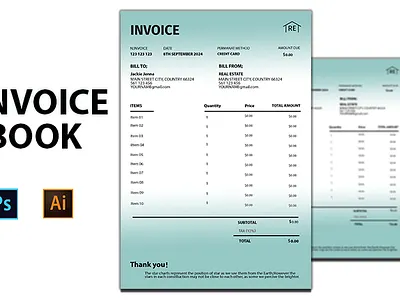 I will design invoice, order form, letterhead, and worksheet bill book book cover design branding kit brochures business card business flyer ebook cover flyer design food menu card invitation card invoice book social media post