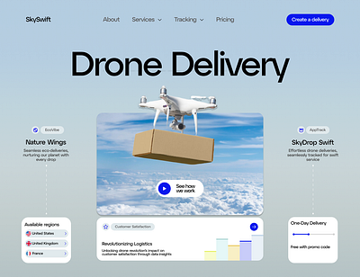Drone Delivery landing page animation design inpiration landing landing page main page ui web page