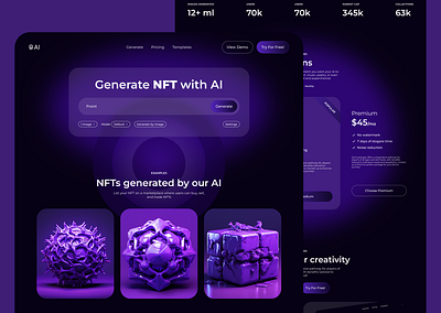 NFT AI Generator Landing ai dark design figma generator gpt hero screen landing nft purple ui uxui website