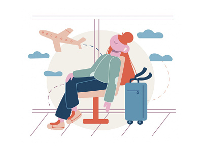Wait in Airport Travel Illustration airplae airport free illustration free vector freebie illustration travel waiting