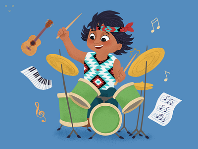 Child musician 2d boy child childrens book drum flat illustration instrument music native american people raster