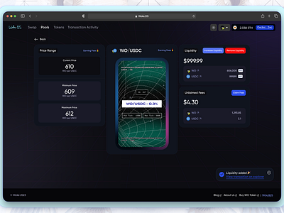 Woke OS - A Concentrated liquidity platform bitcoin blockchain business concentrated liquidity crypto cryptocurrency cryptography dark mode dashboard decentralization digital currency digital wallet ethereum figma finance liquidity product design solana ui ux